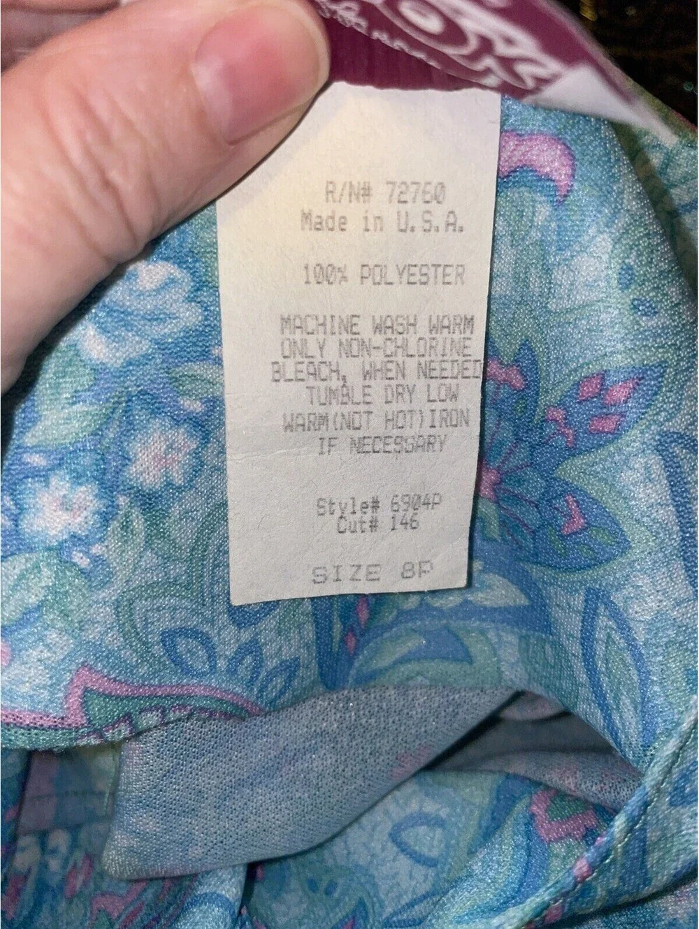 Vintage California Looks Floral Dress Teal Blue Pink Size 8 Petite USA Made